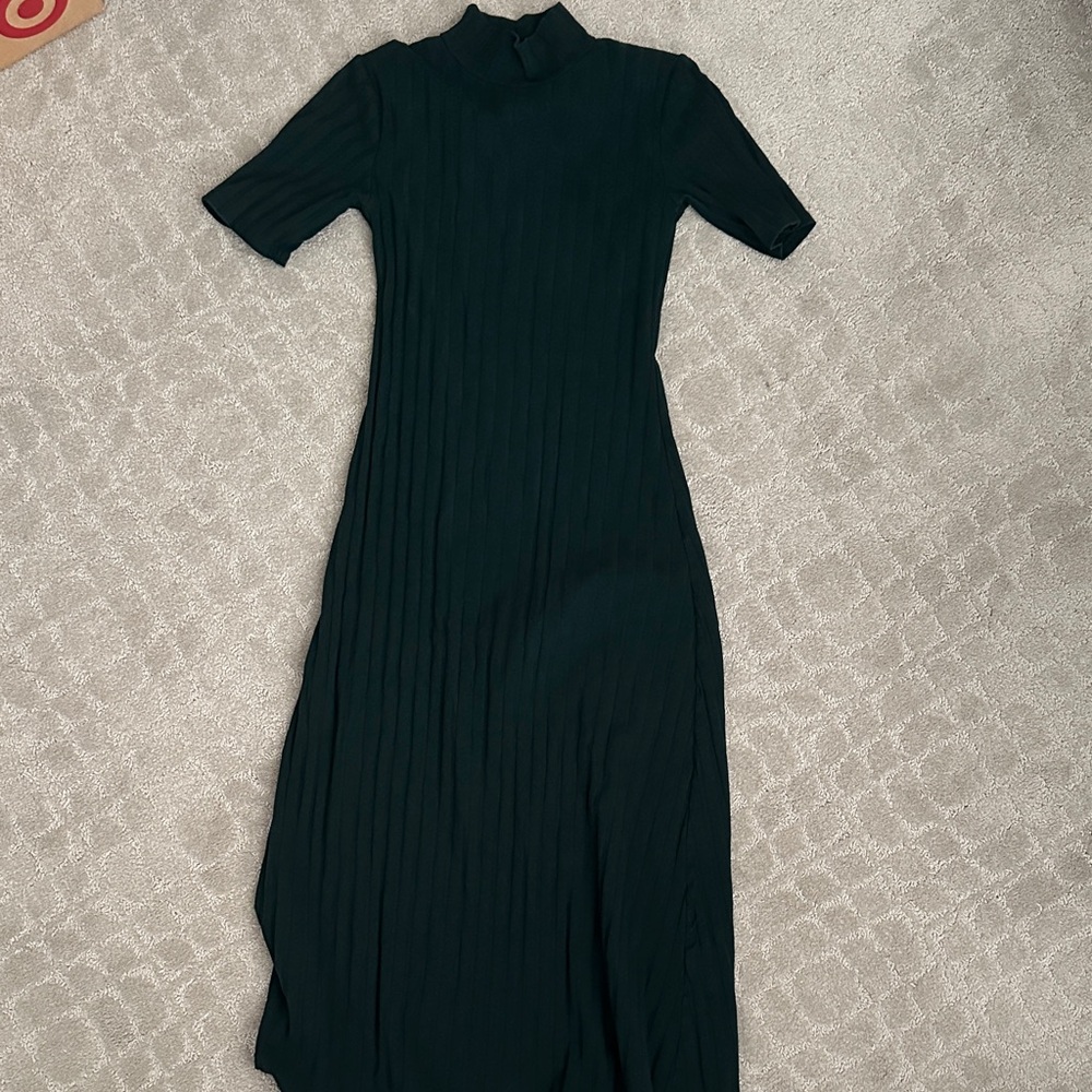 Zara dark emerald green Ribbed Maxi Dress with Mock Neck